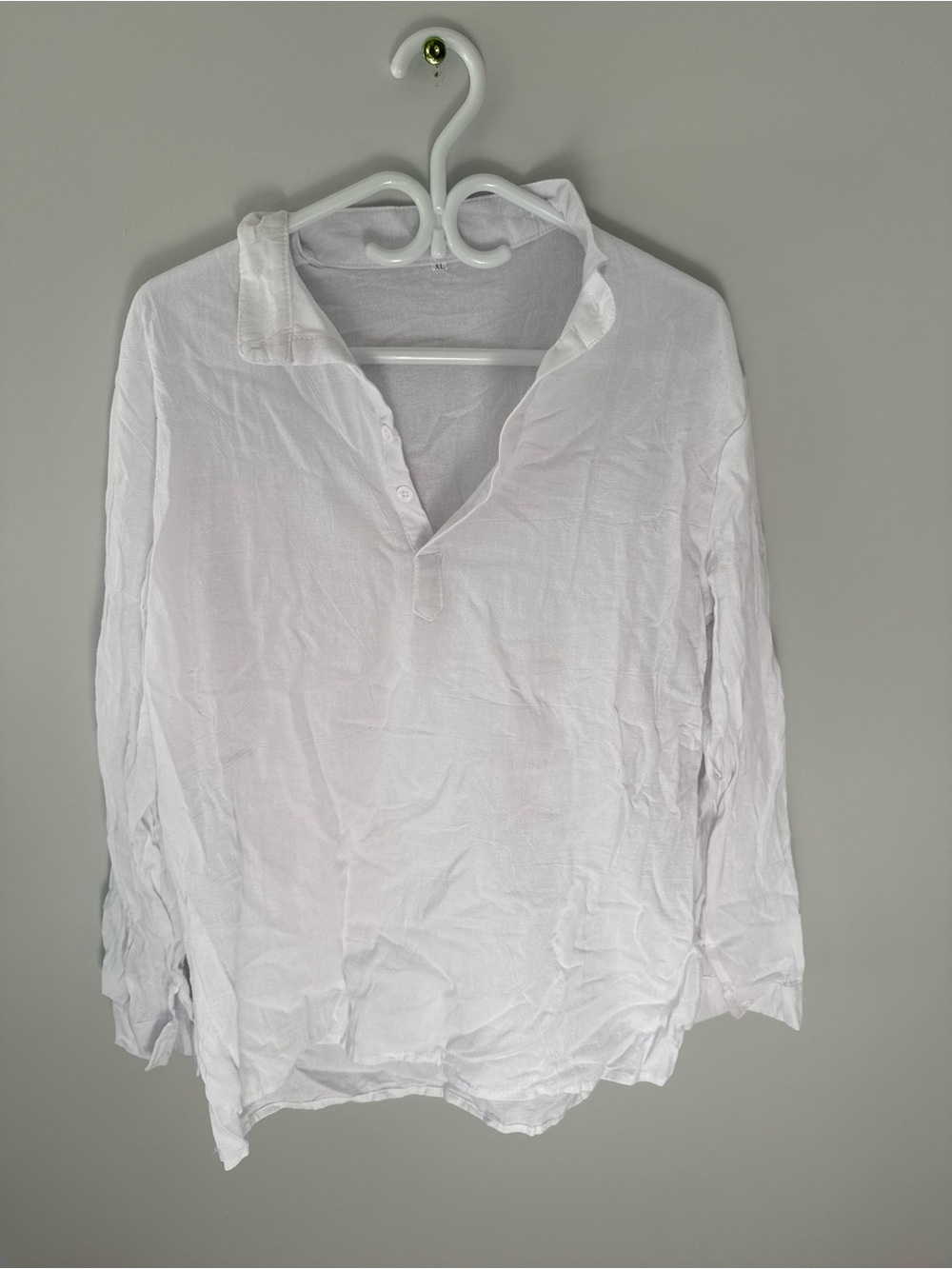 Lightweight White Long-Sleeve V-Neck Button Pullover